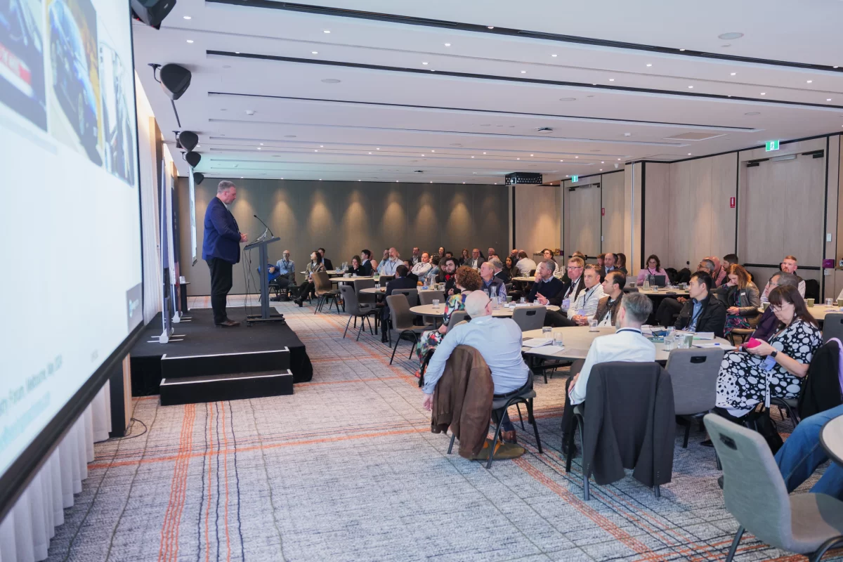 Side view of Mike addressing the NTC Automated Vehicle Industry Forum