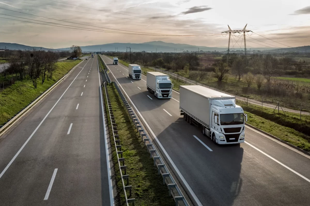 Trucks driving on a highway